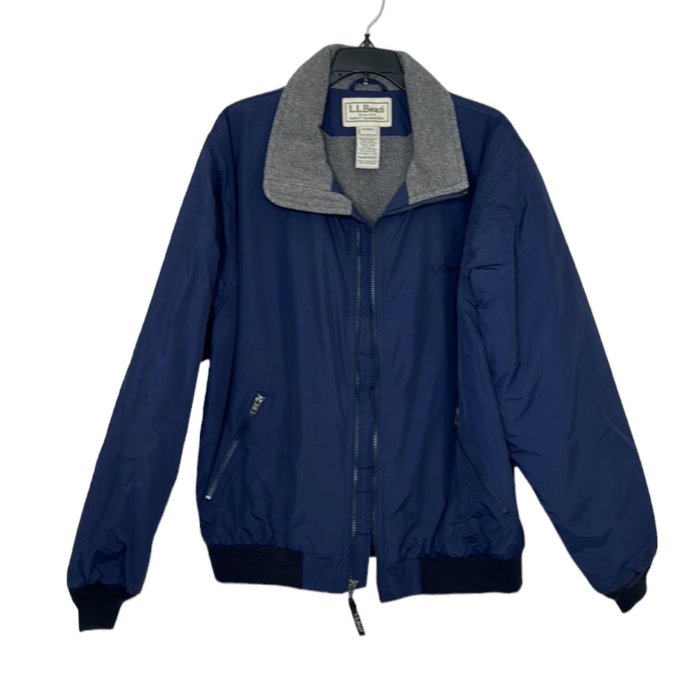 L.L. Bean Navy Blue Gray Fleece Lined Wind/Water Resistant Zip 205107 M Reg